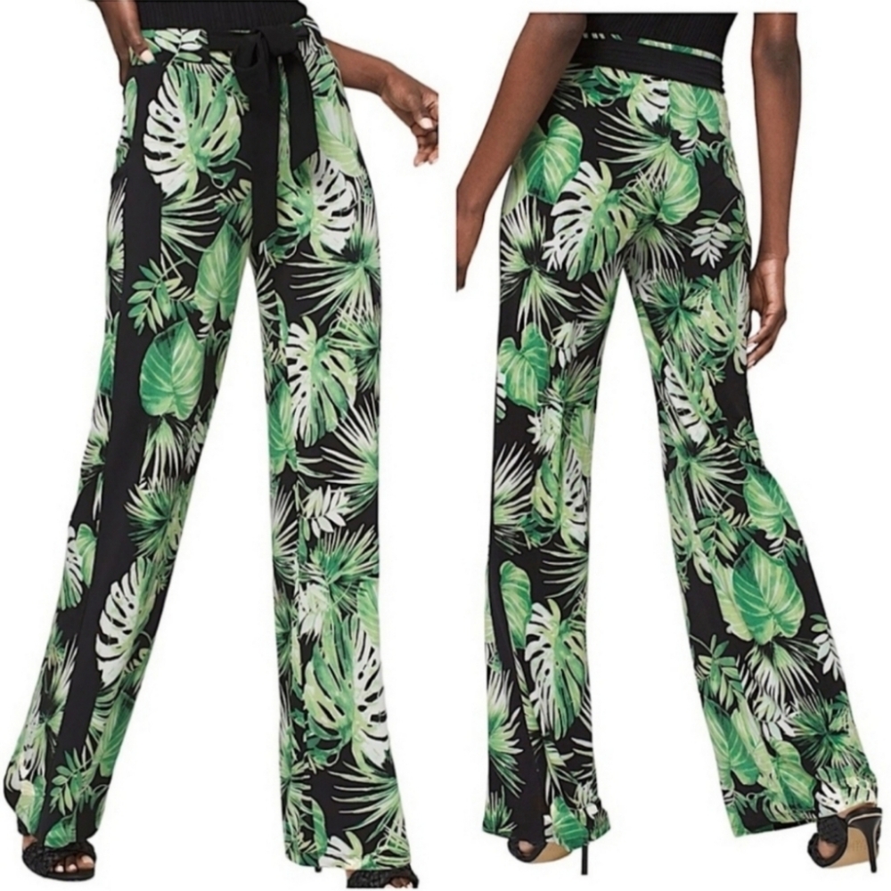 White House Black Market Tropical Print Jersey Knit Wide Leg Pants - Size XL